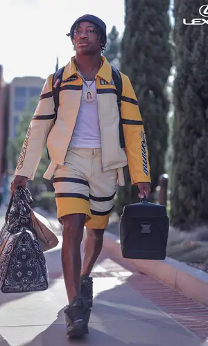 Zay Flowers wearing Amiri bag