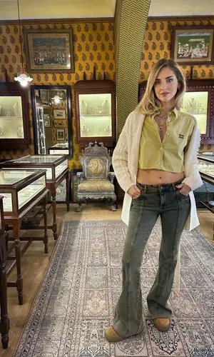 Chiara Ferragni’s Outfit in Miu Miu Shirt, Tod's Boots & Bottega Veneta Bag (2023)