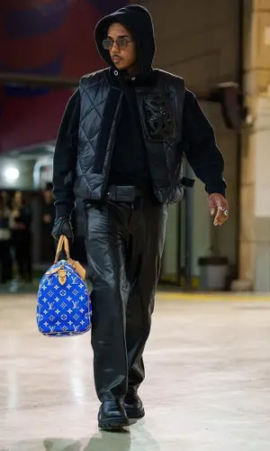 Jules Kounde’s Outfit in Junya Watanabe Jacket, Chrome Hearts Pants & Comme Des Garcons Belt (2024)