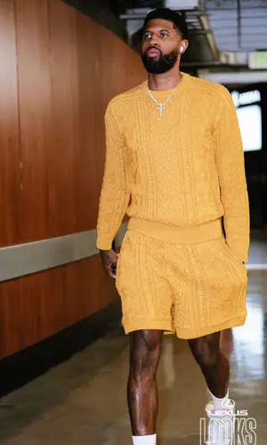 Paul George wearing Yeezy sneakers