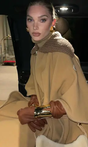 Elsa Hosk’s Outfit in Moncler Jacket, Helsa Studio Sweater & Off-White Bag (2024)
