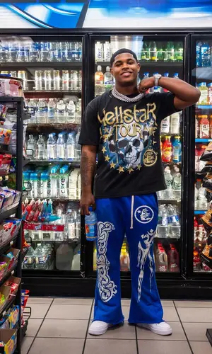 D Sturdy wearing Hellstar t-shirt