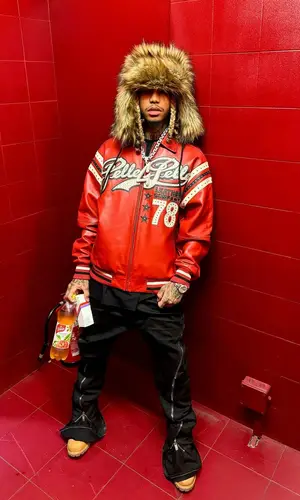 Lil Gnar wearing Pelle Pelle jacket