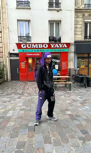 Pierre Bourne’s Outfit in True Religion Hoodie, Evisu Pants & Loverboy by Charles Jeffrey Hat (2024)