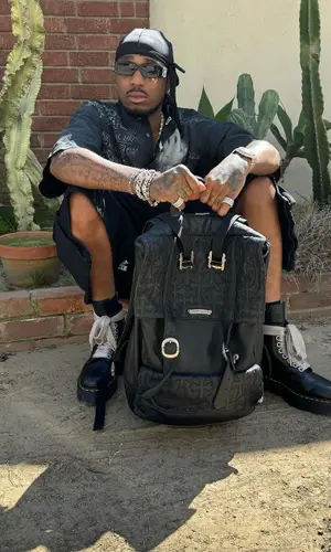 Quavo wearing Chrome Hearts backpack
