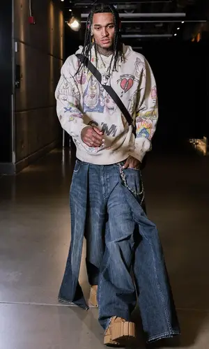 Jordan Clarkson’s Outfit in Saint Michael Hoodie, Balenciaga Jeans & MSCHF Boots (2024)