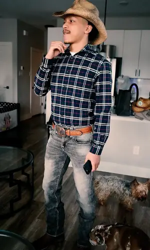Iayze wearing Burberry shirt