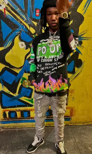 YNW BSlime’s Outfit in Cough Syrup Hoodie, Dior Sneakers & Louis Vuitton Belt (2024)