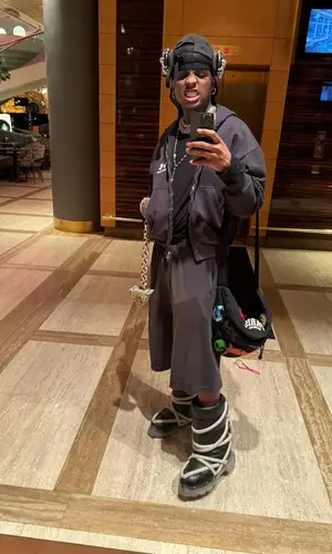 Ski Mask The Slump God’s Outfit in Rick Owens Boots, Balenciaga Cap & Under Armour (2024)