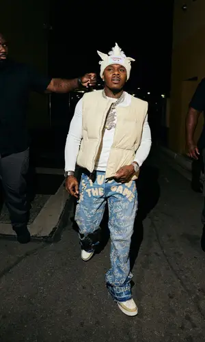 DaBaby’s Outfit in Supreme Top, Loverboy by Charles Jeffrey Hat & Hanes (2025)