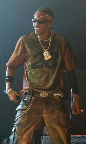 Travis Scott wearing Chrome Hearts shorts