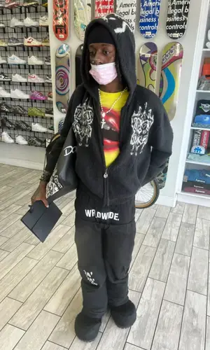 Skaiwater wearing Mowalola t-shirt