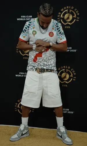 French Montana’s Outfit in Vintage Jersey, B.B. Simon Belt & Ethika Underwear (2025)