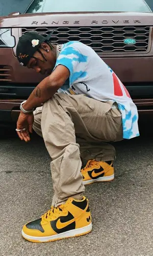 Travis Scott wearing Helmut Lang trousers