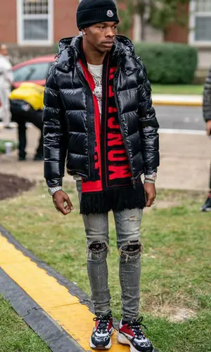 Lil Baby wearing Moncler scarf