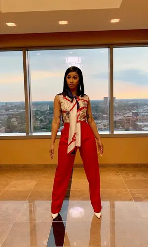 Cardi B wearing Burberry trousers