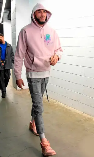 Jayson Tatum wearing Christos trousers