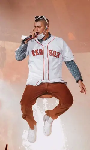 Bad Bunny wearing MLB jersey