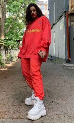 Rosalia wearing Puma pants