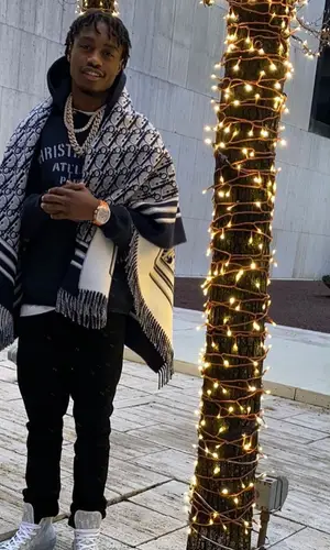 Lil Tjay wearing Dior scarf