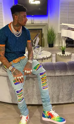 Blueface wearing MCM t-shirt