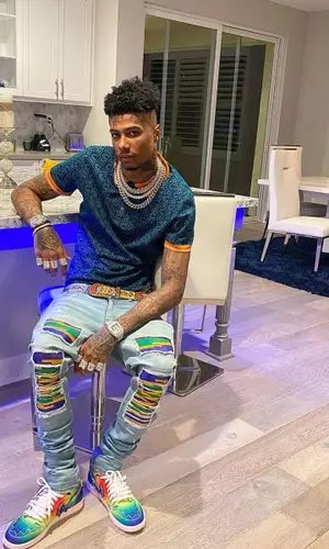 Blueface wearing B.B. Simon belt
