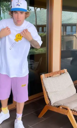 Justin Bieber wearing Drew House shorts