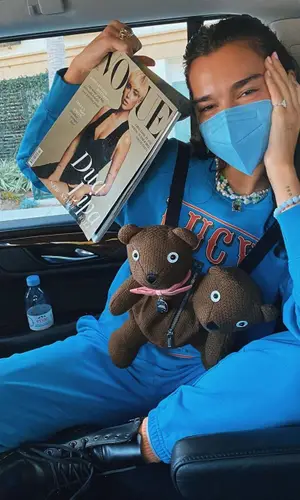 Dua Lipa wearing Marc Jacobs pants