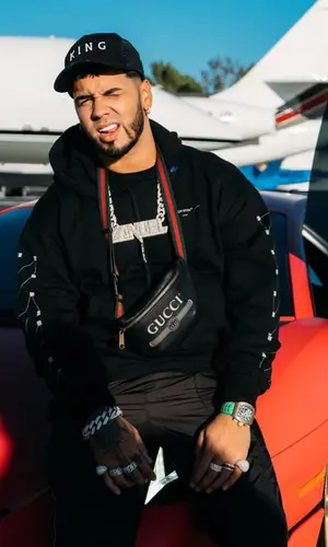 Anuel AA wearing Off-White hoody