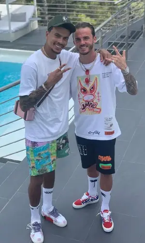 James Maddison wearing Palm Angels sock