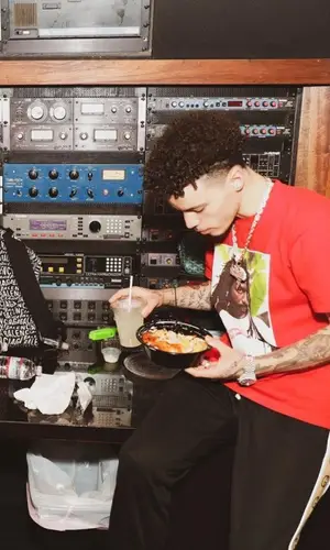 Lil Mosey wearing Balenciaga backpack