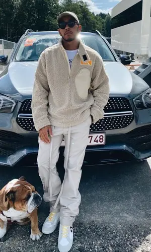 Lewis Hamilton wearing Off-White sweater