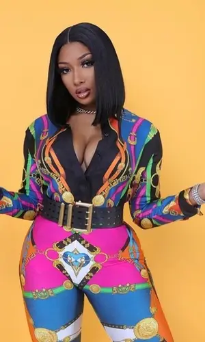 Megan Thee Stallion wearing Versace belt