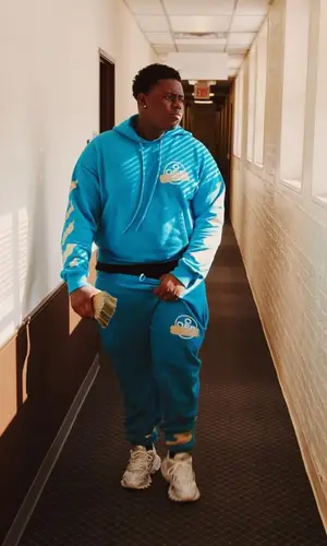 Sheff G wearing Off-White hoody
