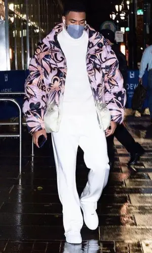 Jamal Adams’ Outfit in Dries Van Noten Jacket, Tom Ford Sweater & Maison Margiela Pants (2020)