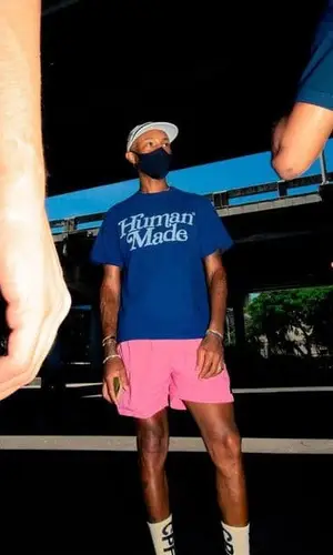 Pharrell Williams wearing Human Made t-shirt