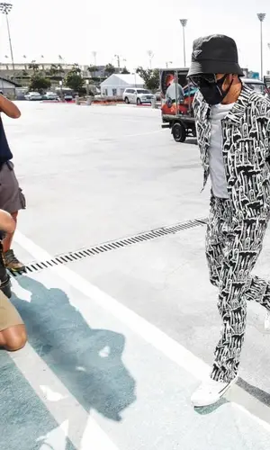 Lewis Hamilton wearing Prada hat
