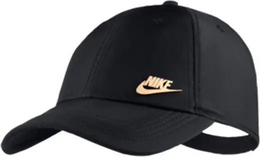 black nike hat with gold swoosh