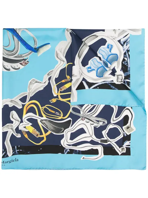 Maison Margiela Graphic Print Pattern Scarf In Blue $415