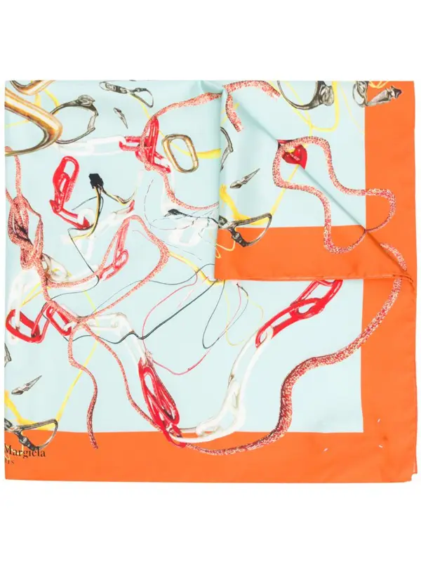 Maison Margiela Chain-print Scarf In Green $415