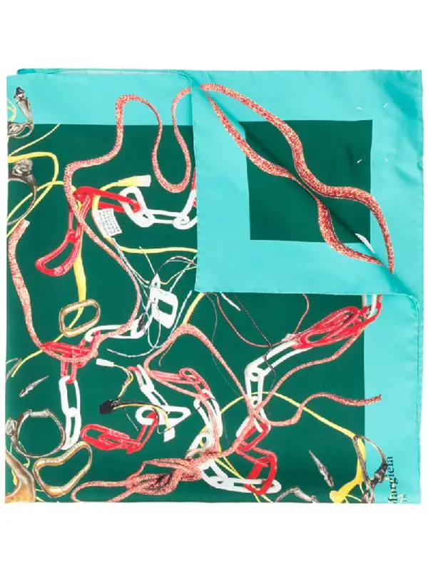 Maison Margiela Printed Silk Twill Scarf In Green $400