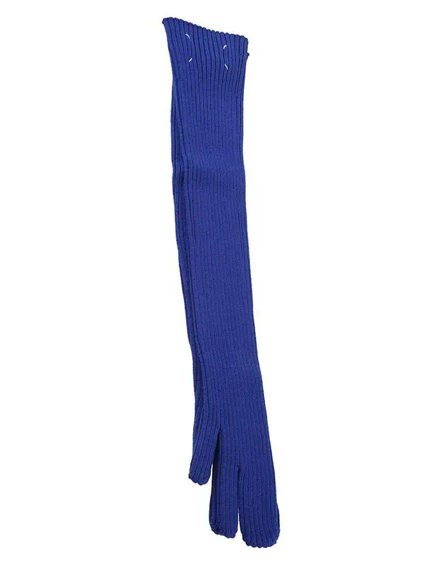 Maison Margiela Long Ribbed Gloves In Blue $258