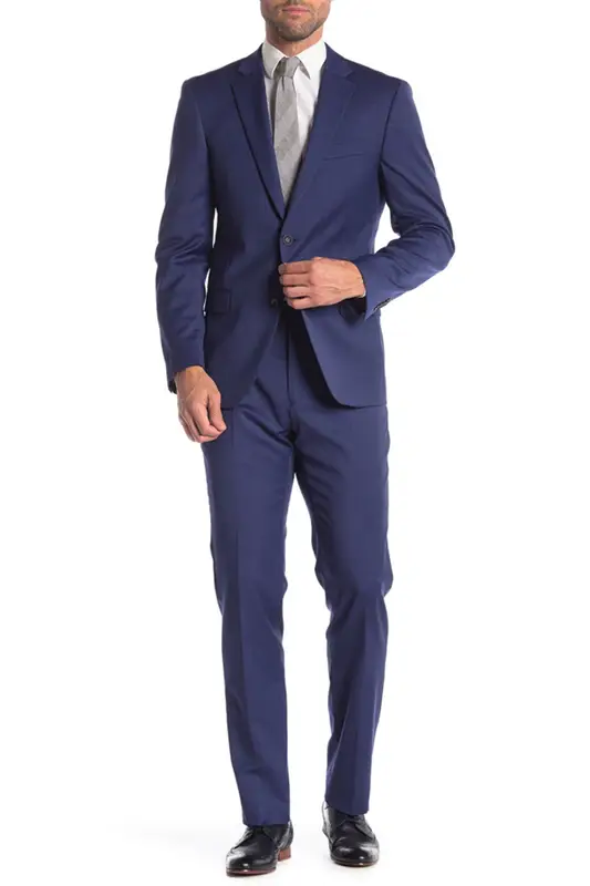 Tommy Hilfiger Blue Two Button Notch Lapel Classic Slim Fit Suit In Blue Tic $650