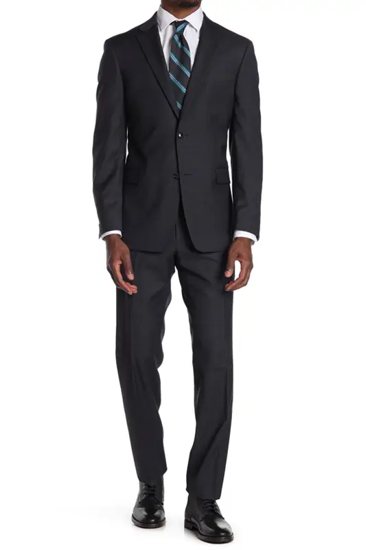 Tommy Hilfiger Charcoal Mini Grid Wool Blend Two Button Notch Lapel Slim Fit Suit In Blue/charcoal $650