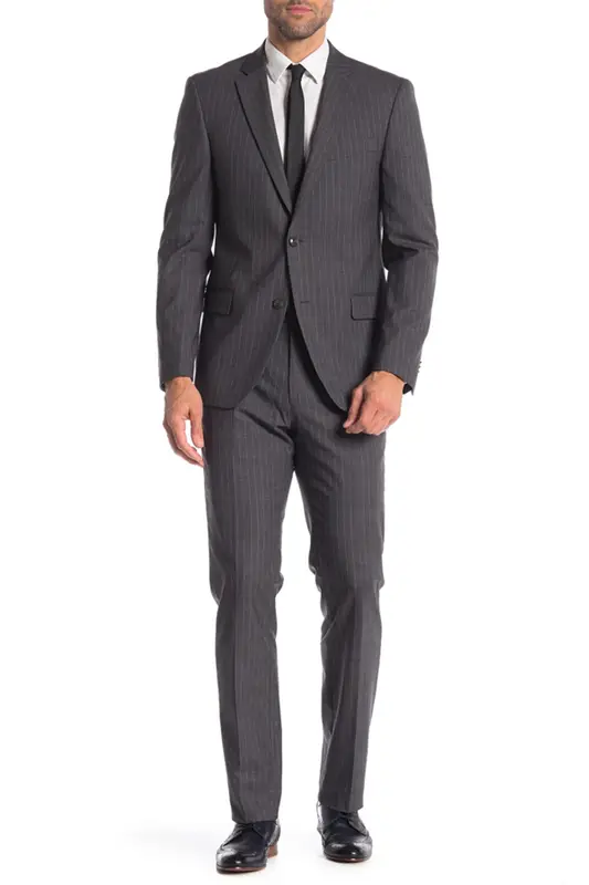 Tommy Hilfiger Medium Grey Stripe Two Button Notch Lapel Classic Fit Suit In Gray $650