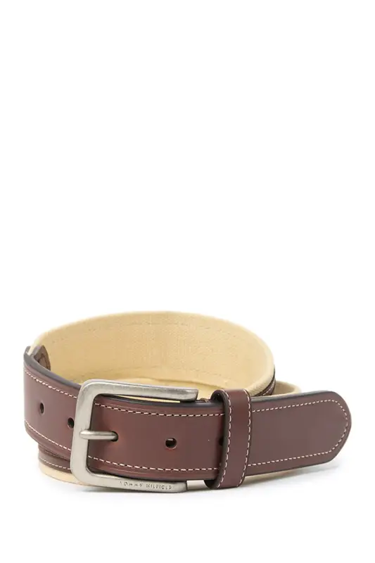 Tommy Hilfiger Topstitch Leather Belt In Brown $50