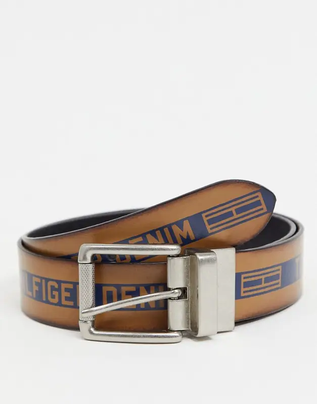 Tommy Hilfiger Reversible Leather Belt In Brown With Logo $54