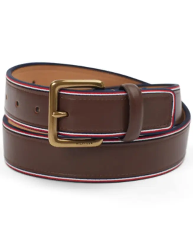 Tommy Hilfiger Men's Striped Belt In Brown $52