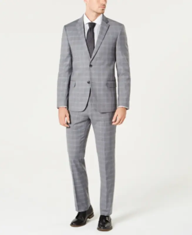 Tommy Hilfiger Men's Modern-fit Th Flex Stretch Gray/blue Plaid Suit $600