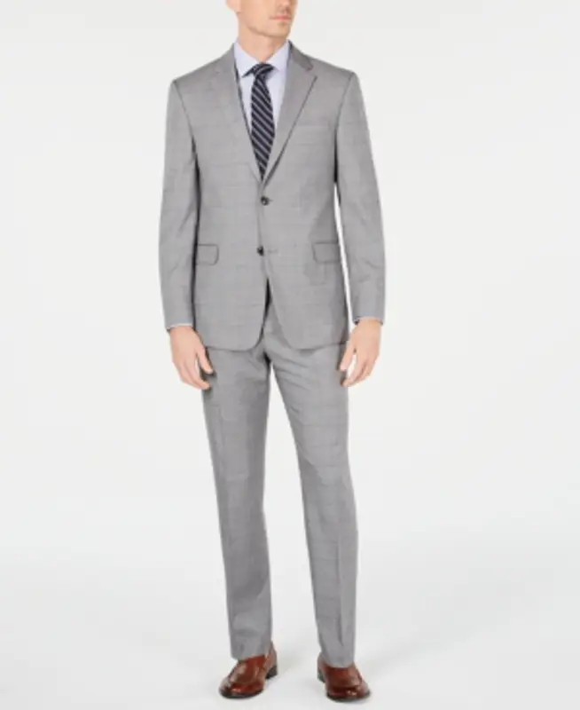 Tommy Hilfiger Men's Modern-fit Thflex Stretch Gray/navy Windowpane Suit In Med Grey $495